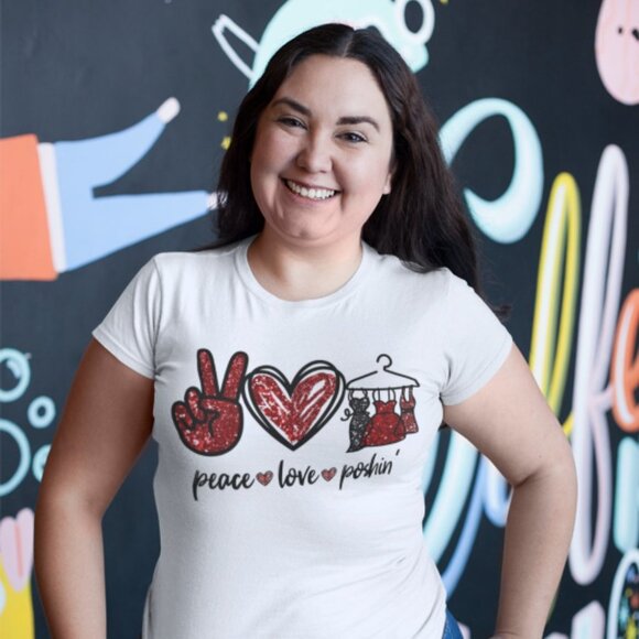 NWT unisex sizes PEACE LOVE POSHIN' unofficial Poshmark posh t-shirt poshing - Picture 3 of 7